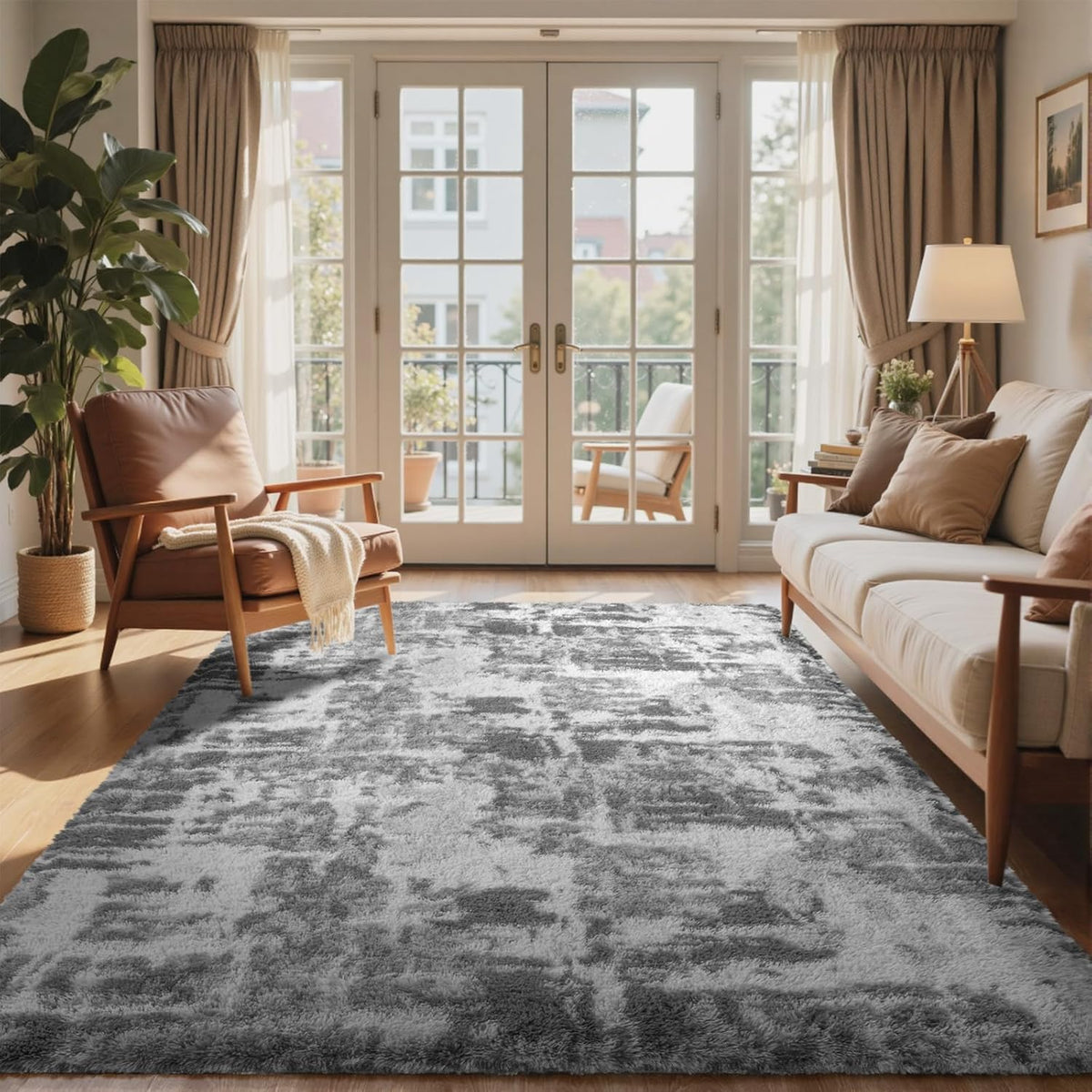 6x9 Ft Large Shag Rugs for Living Room, Tie-Dyed Ultra Soft Fluffy Furry Area Rugs for Bedroom Indoor Floor, Aesthetic Carpet for Kids Home Decor (Dark Grey)