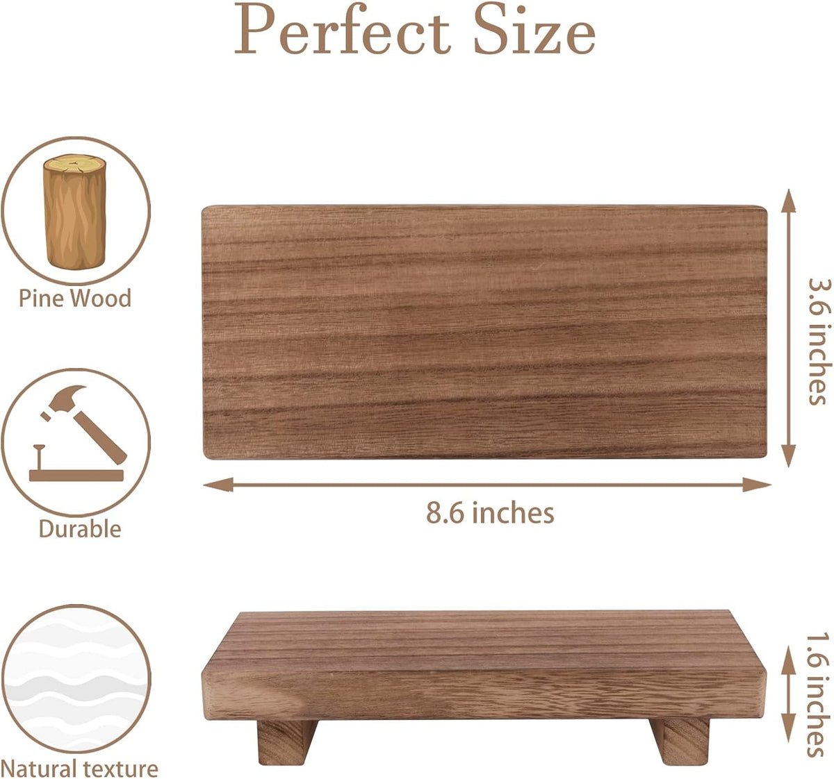 Small Wood Tray Pedestal Stand Farmhouse Bathroom Decor Decorative Wooden Riser Kitchen Soap Dish Holder for Vanity, Counter, Sink, Brown