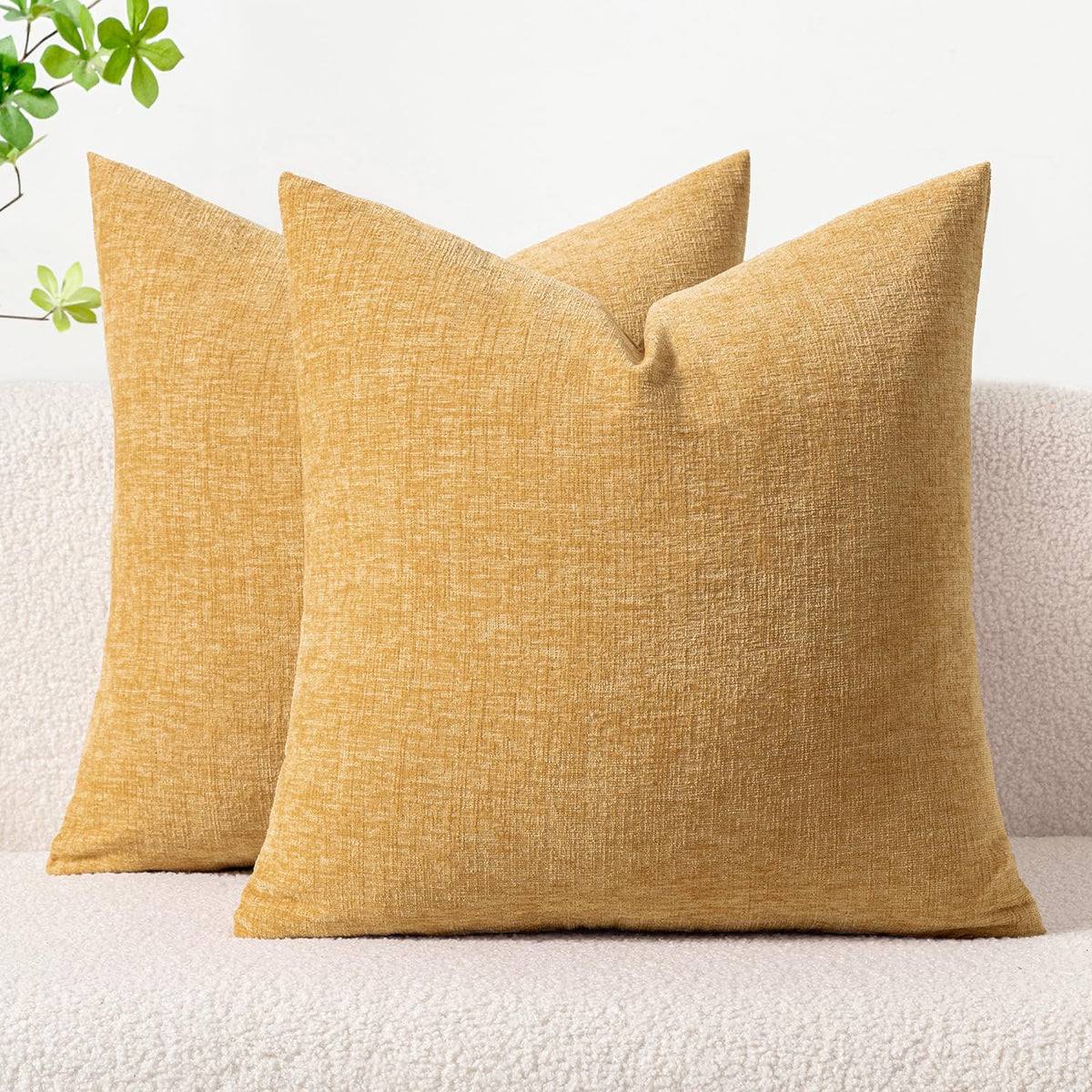 MIULEE Pack of 2 Couch Throw Pillow Covers 18x18 Inch Spring Soft Sage Green Chenille Pillow Covers for Sofa Living Room Solid Dyed Pillow Cases